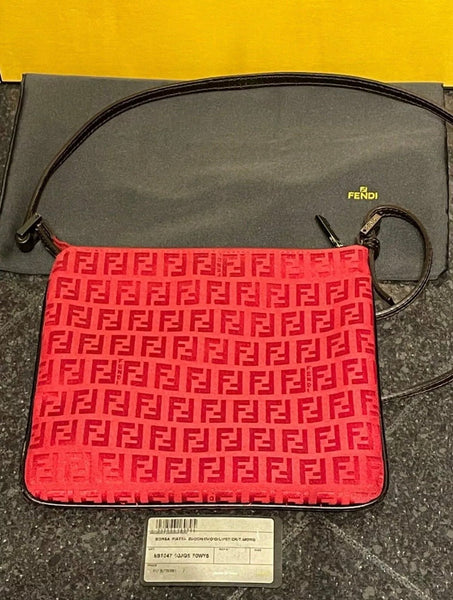 Fendi Lipstick Red FF Logo Print Shoulder Body Canvas Bag - V & G Luxe Boutique