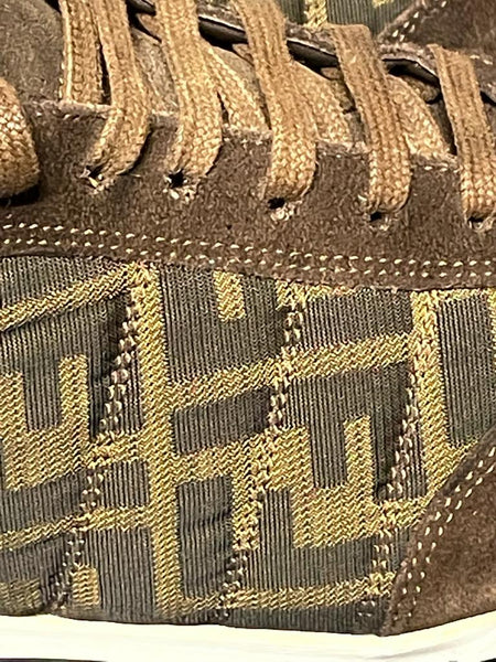 Fendi Men’s Brown Canvas & Suede Zucca F Print Sneakers, UK Size 7 - V & G Luxe Boutique