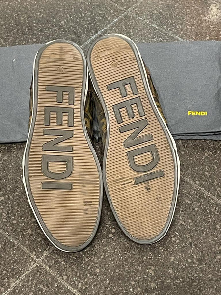 Fendi Men’s Brown Canvas & Suede Zucca F Print Sneakers, UK Size 7 - V & G Luxe Boutique