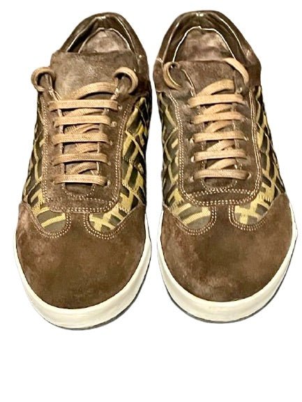 Fendi Men’s Brown Canvas & Suede Zucca F Print Sneakers, UK Size 7 - V & G Luxe Boutique