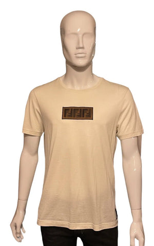 Fendi Men's Cream Cotton Zucca Logo Applique T-Shirt Size L - V & G Luxe Boutique