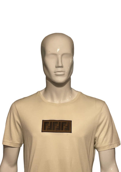 Fendi Men's Cream Cotton Zucca Logo Applique T-Shirt Size L - V & G Luxe Boutique