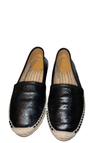Gucci Black GG Logo Supreme Guccissima Supreme Signature Leather Espadrilles, UK Size 5 - V & G Luxe Boutique