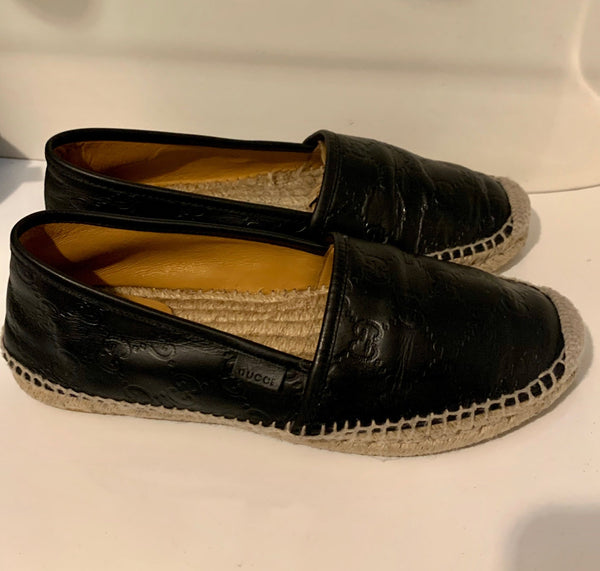 Gucci Black GG Logo Supreme Guccissima Supreme Signature Leather Espadrilles, UK Size 5 - V & G Luxe Boutique
