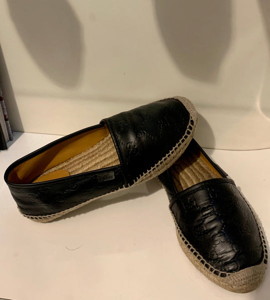 Gucci Black GG Logo Supreme Guccissima Supreme Signature Leather Espadrilles, UK Size 5 - V & G Luxe Boutique