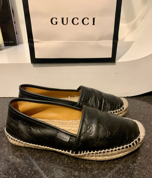 Gucci Black GG Logo Supreme Guccissima Supreme Signature Leather Espadrilles, UK Size 5 - V & G Luxe Boutique