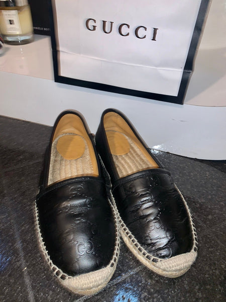 Gucci Black GG Logo Supreme Guccissima Supreme Signature Leather Espadrilles, UK Size 5 - V & G Luxe Boutique