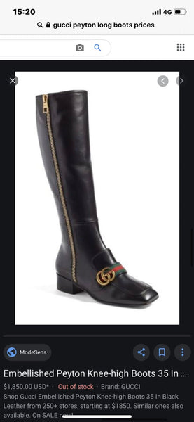 Gucci Black Peyton Thigh High Leather Marmont GG Boots, UK Size 5 - V & G Luxe Boutique