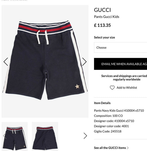 Gucci Blue Boys Web Elasticated Shorts Gold Star Age 8 Years - V & G Luxe Boutique