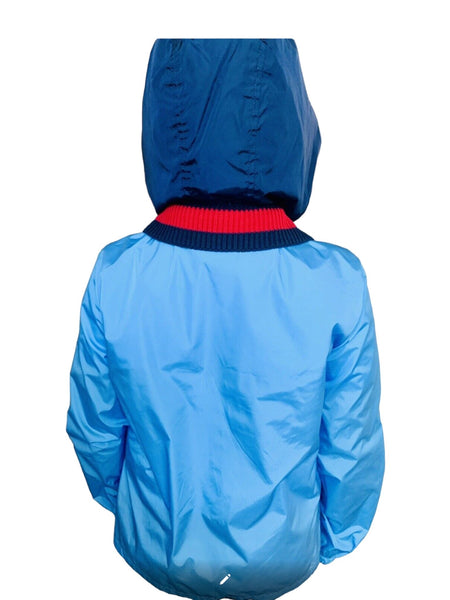 GUCCI Boys Blue Webbed Windbreaker Hooded Lightweight Jacket 10 Yrs - V & G Luxe Boutique