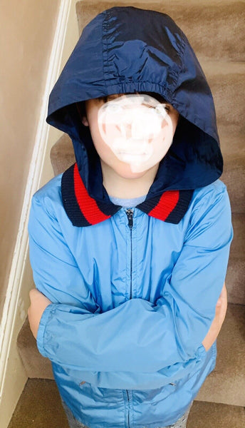 GUCCI Boys Blue Webbed Windbreaker Hooded Lightweight Jacket 10 Yrs - V & G Luxe Boutique