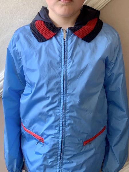 GUCCI Boys Blue Webbed Windbreaker Hooded Lightweight Jacket 10 Yrs - V & G Luxe Boutique