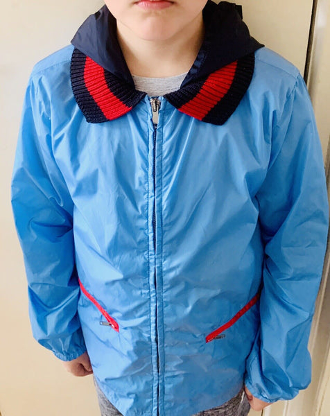 GUCCI Boys Blue Webbed Windbreaker Hooded Lightweight Jacket 10 Yrs - V & G Luxe Boutique