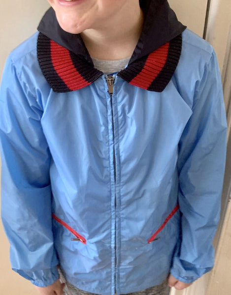 GUCCI Boys Blue Webbed Windbreaker Hooded Lightweight Jacket 10 Yrs - V & G Luxe Boutique
