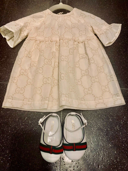 Gucci Brand New Baby Girls Micro GG Natural White Age 3/6 Months - V & G Luxe Boutique