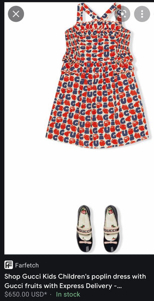 Gucci Brand New Girls Poplin Fruit Ruffle Logo Dress, Age 12 - V & G Luxe Boutique
