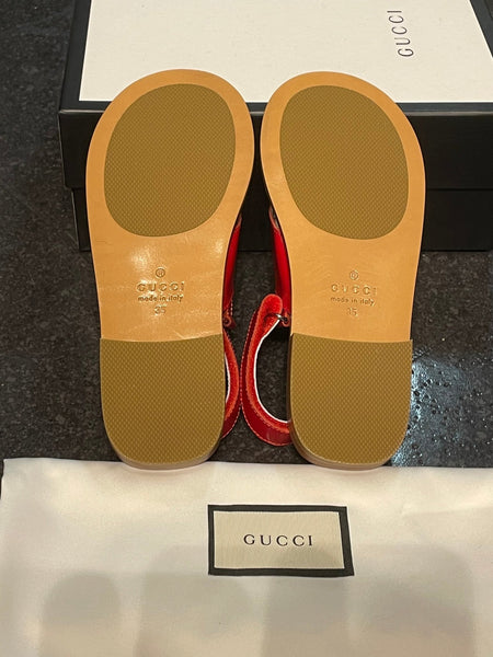 Gucci Brand New Girls Sylvie Leather Web Sandals, UK Size 2 (EU 35) - V & G Luxe Boutique