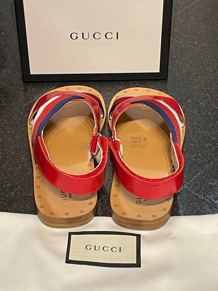 Gucci Brand New Girls Sylvie Leather Web Sandals, UK Size 2 (EU 35) - V & G Luxe Boutique