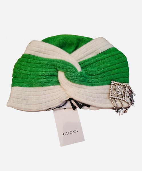 Gucci Brand New Green Jewelled Crystal Charm Joan Hair Turbun size M - V & G Luxe Boutique