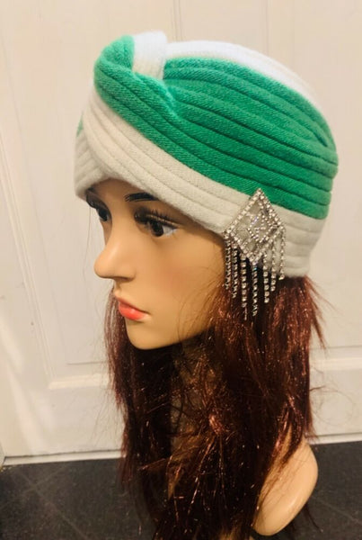 Gucci Brand New Green Jewelled Crystal Charm Joan Hair Turbun size M - V & G Luxe Boutique