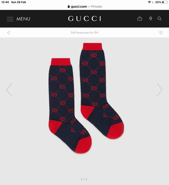 Gucci Brand New Kids Unisex GG Print Socks, 8.5-11 - V & G Luxe Boutique