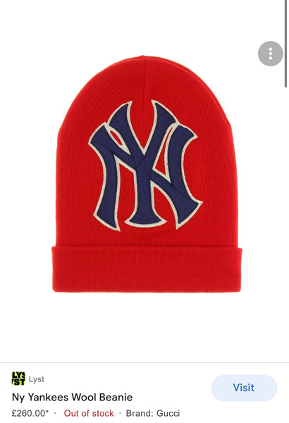 Gucci Brand New Men’s NY Yankees Red Wool Beanie Hat, Size M - V & G Luxe Boutique
