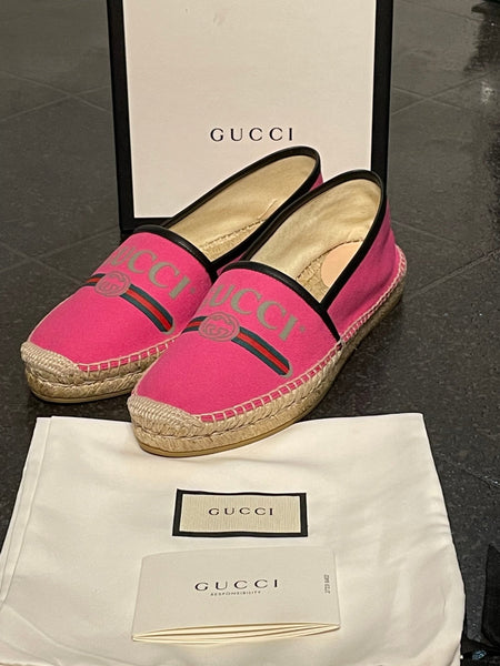 Gucci Brand New Pink Canvas GG Logo Espadrilles, UK Size 6 - V & G Luxe Boutique