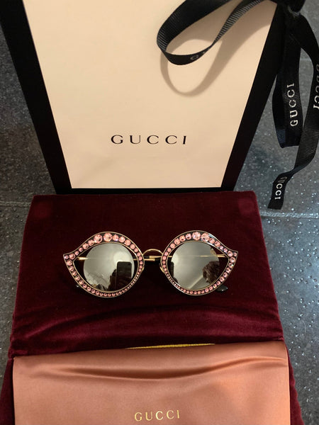 Gucci Brand New Pink Cat Crystal Eye Lips Sunglasses - V & G Luxe Boutique