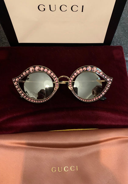 Gucci Brand New Pink Cat Crystal Eye Lips Sunglasses - V & G Luxe Boutique