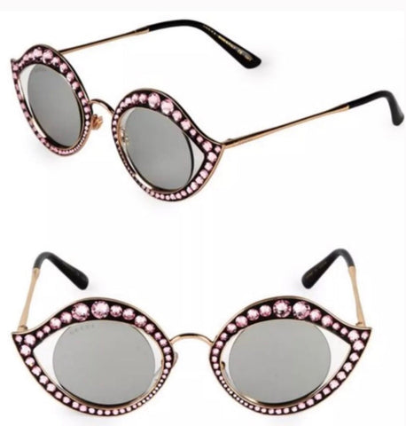 Gucci Brand New Pink Cat Crystal Eye Lips Sunglasses - V & G Luxe Boutique