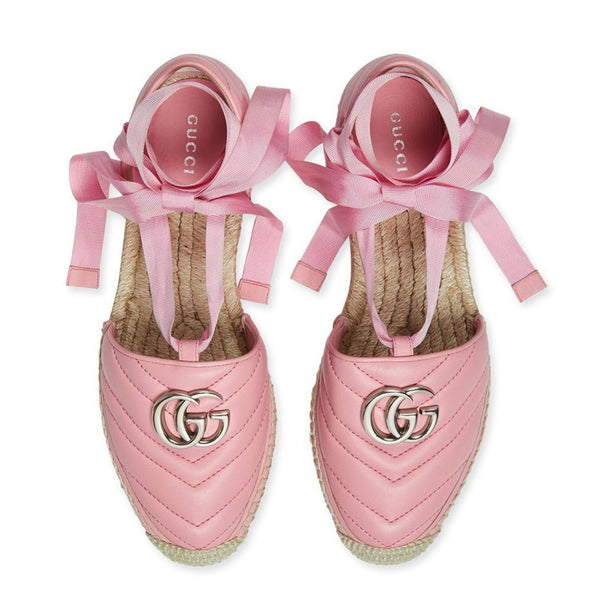 Gucci Brand New Pink Matelassé Ankle-Wrap Espadrilles, Size UK 6 - V & G Luxe Boutique