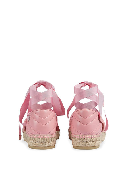 Gucci Brand New Pink Matelassé Ankle-Wrap Espadrilles, Size UK 6 - V & G Luxe Boutique