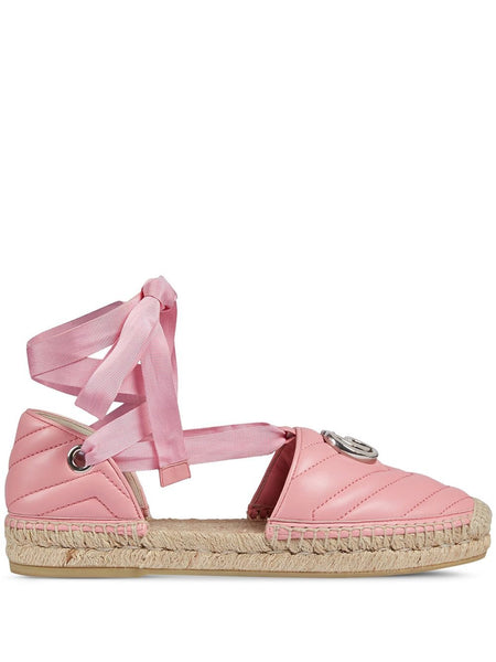 Gucci Brand New Pink Matelassé Ankle-Wrap Espadrilles, Size UK 6 - V & G Luxe Boutique