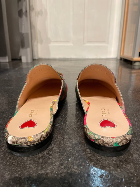 Gucci Brand New Princetown Monogram and Floral Multicolour Slip On Mules, UK Size 6 - V & G Luxe Boutique