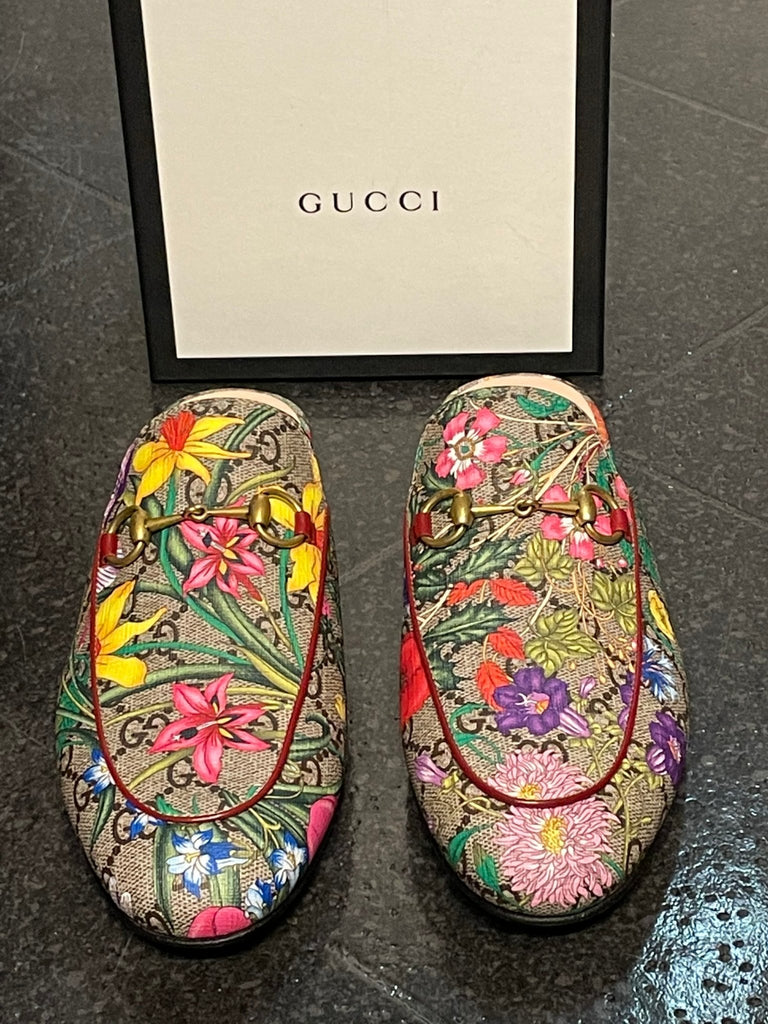 Gucci floral hot sale slip ons