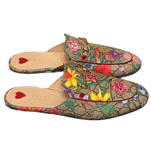 Gucci Brand New Princetown Monogram and Floral Multicolour Slip On Mules, UK Size 6 - V & G Luxe Boutique