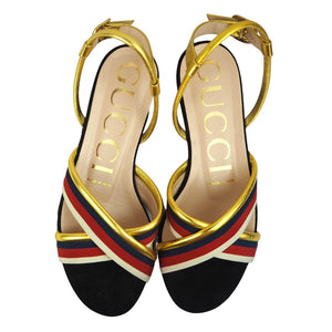 Gucci Brand New Sylvia Gold Web Sandals, UK Size 4 - V & G Luxe Boutique