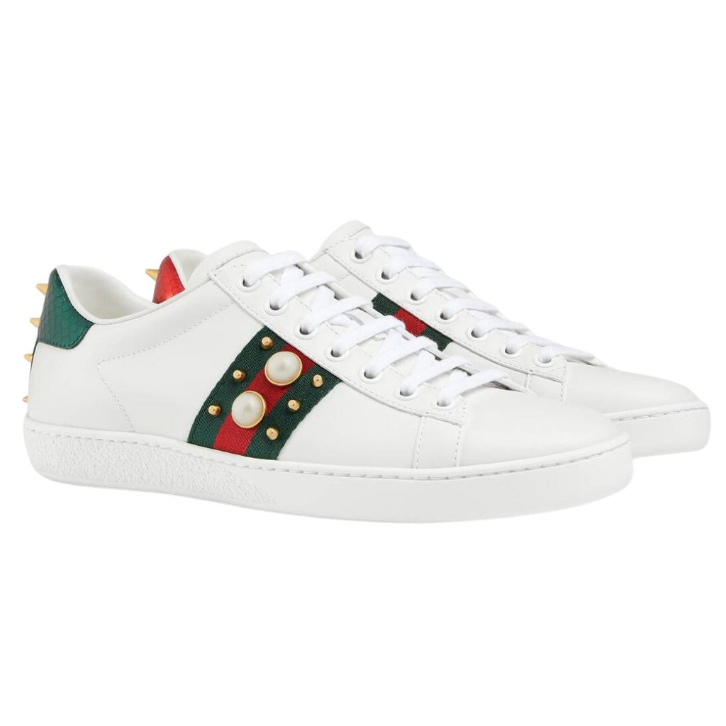 Gucci Season Women's White Ace Pearl & Spike Sneakers, – V & Luxe Boutique