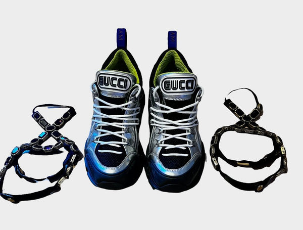 Gucci Flashtrek Silver Crystal- Embellished Metallic Sneakers - V & G Luxe Boutique