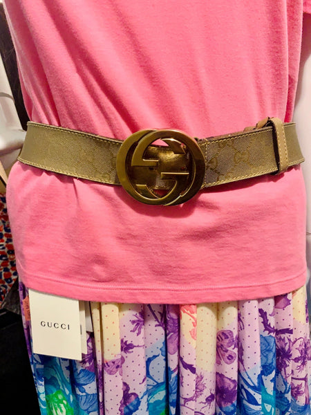 Gucci GG Gold Canvas Supreme Belt, Size Small - Medium - V & G Luxe Boutique