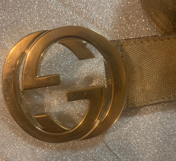 Gucci GG Gold Canvas Supreme Belt, Size Small - Medium - V & G Luxe Boutique