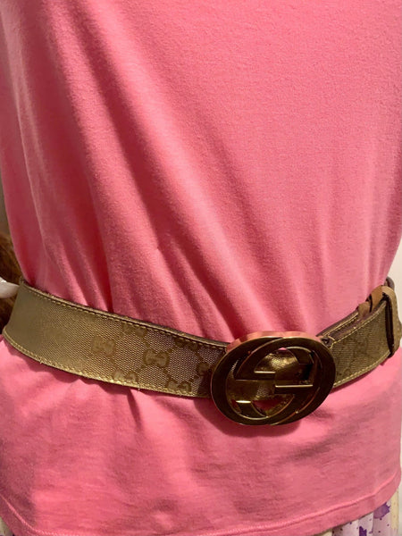 Gucci GG Gold Canvas Supreme Belt, Size Small - Medium - V & G Luxe Boutique
