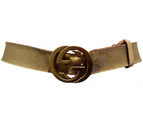 Gucci GG Gold Canvas Supreme Belt, Size Small - Medium - V & G Luxe Boutique