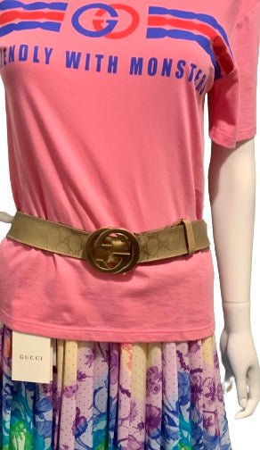 Gucci GG Gold Canvas Supreme Belt, Size Small - Medium - V & G Luxe Boutique