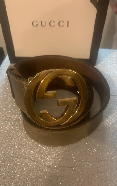 Gucci GG Gold Canvas Supreme Belt, Size Small - Medium - V & G Luxe Boutique