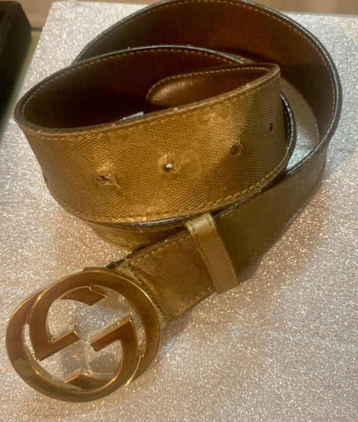 Gucci GG Gold Canvas Supreme Belt, Size Small - Medium - V & G Luxe Boutique
