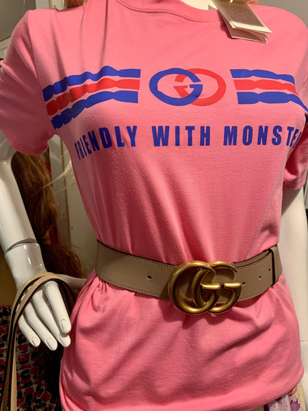 Gucci GG Gold Tone Marmont Wide Leather Tan Belt, Size Small - V & G Luxe Boutique
