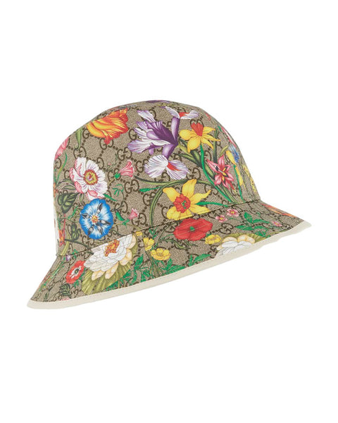 Gucci GG Supreme Monogram Flora Print Fedora White Trim Hat Size M/57 cm - V & G Luxe Boutique