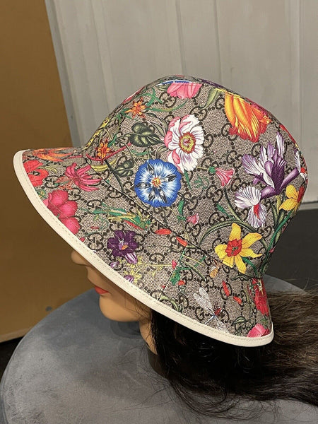 Gucci GG Supreme Monogram Flora Print Fedora White Trim Hat Size M/57 cm - V & G Luxe Boutique