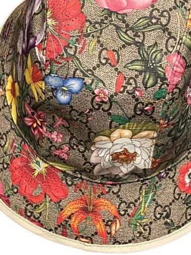 Gucci GG Supreme Monogram Flora Print Fedora White Trim Hat Size M/57 cm - V & G Luxe Boutique